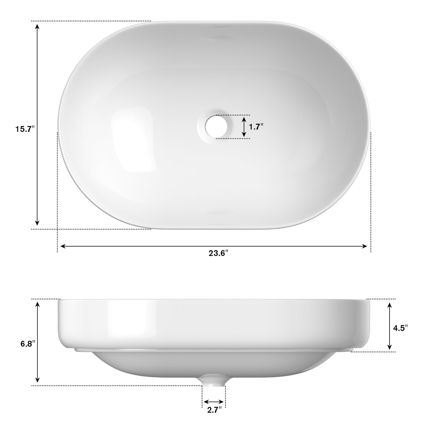 ELLAI Polaris Oval Bathroom Vessel Sink Above Counter, White Ceramic Vessel Sink, Countertop Vanity Sink Art Basin, 23.6"x15.7"x6.8"(Drain, Faucet and the soap dish are not included)