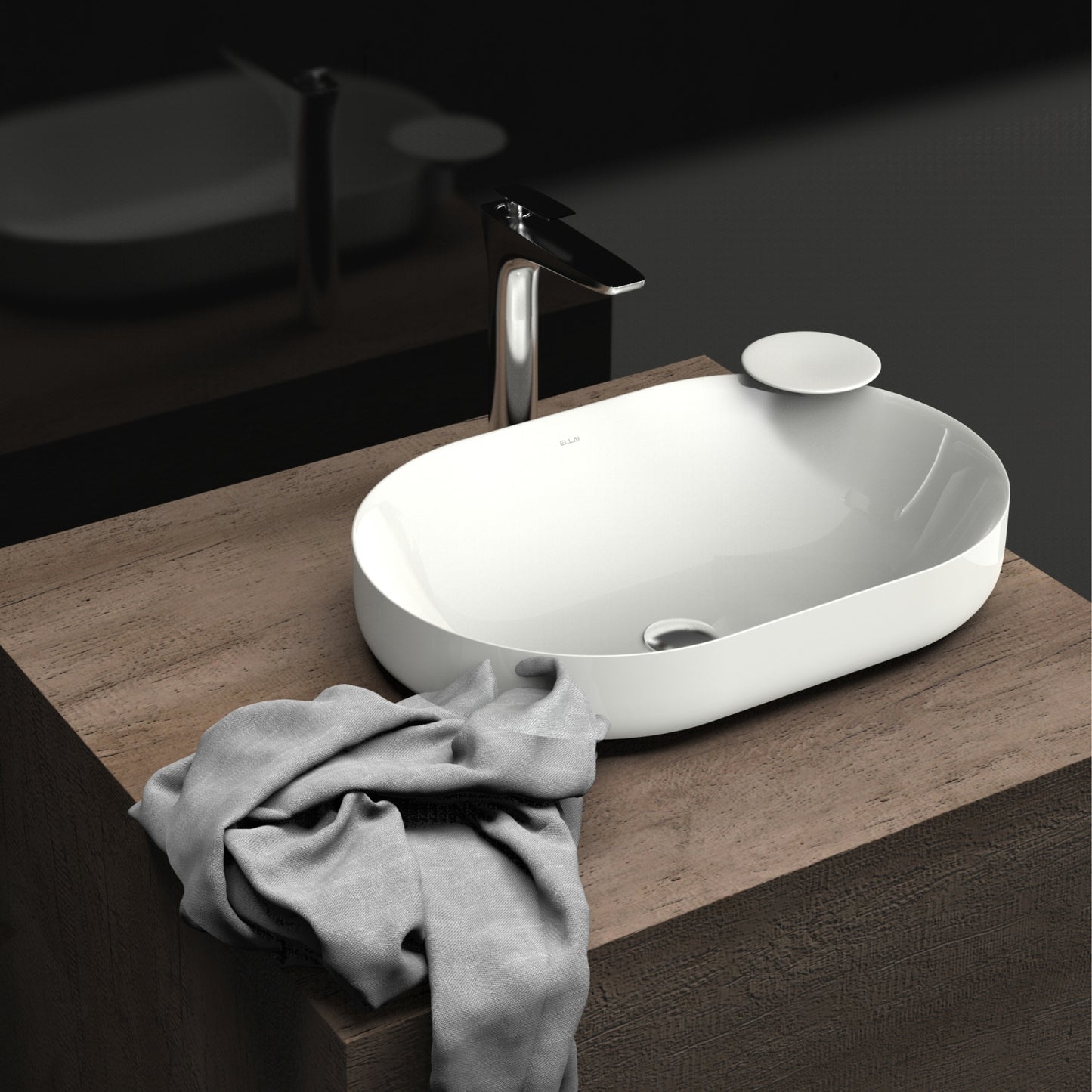 ELLAI Polaris Oval Bathroom Vessel Sink Above Counter, White Ceramic Vessel Sink, Countertop Vanity Sink Art Basin, 23.6"x15.7"x6.8"(Drain, Faucet and the soap dish are not included)