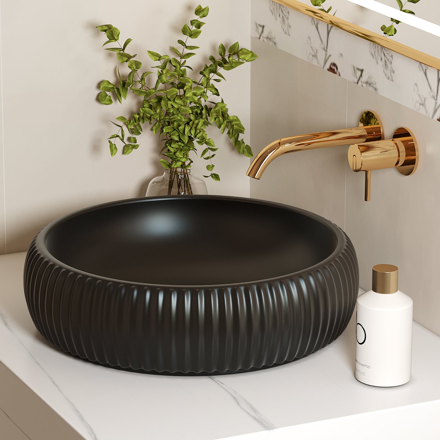 ELLAI 16.2''x5'' Round Vessel Sink Bathroom Sink Above Counter Bowl Sink Porcelain Ceramic Vanity Art Basin