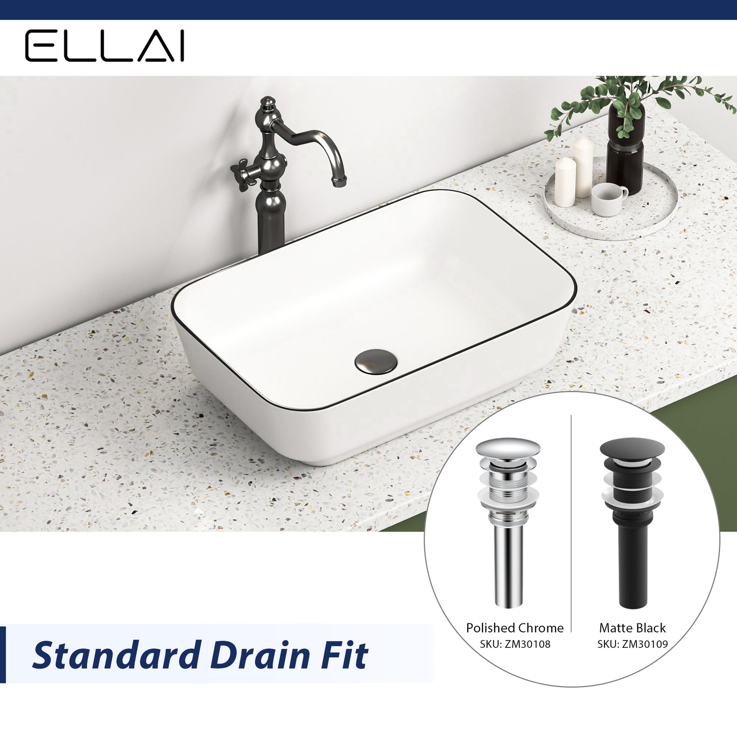 Cuba de apoio oval para casa de banho ELLAI, em porcelana cerâmica, para instalação sobre a bancada, 56 cm x 35 cm x 14 cm, acabamento branco brilhante.