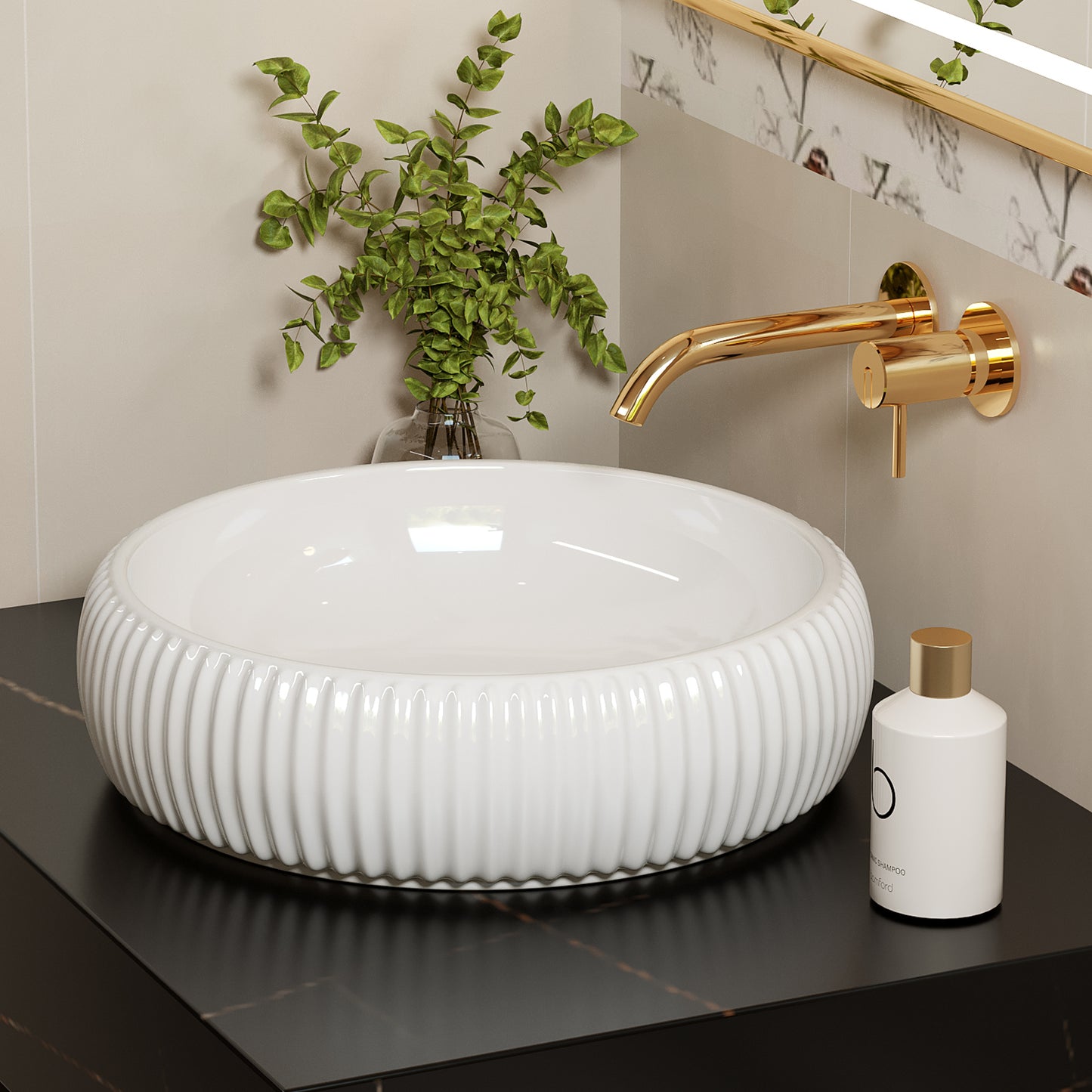 ELLAI 16.2''x5'' Round Vessel Sink Bathroom Sink Above Counter Bowl Sink Porcelain Ceramic Vanity Art Basin