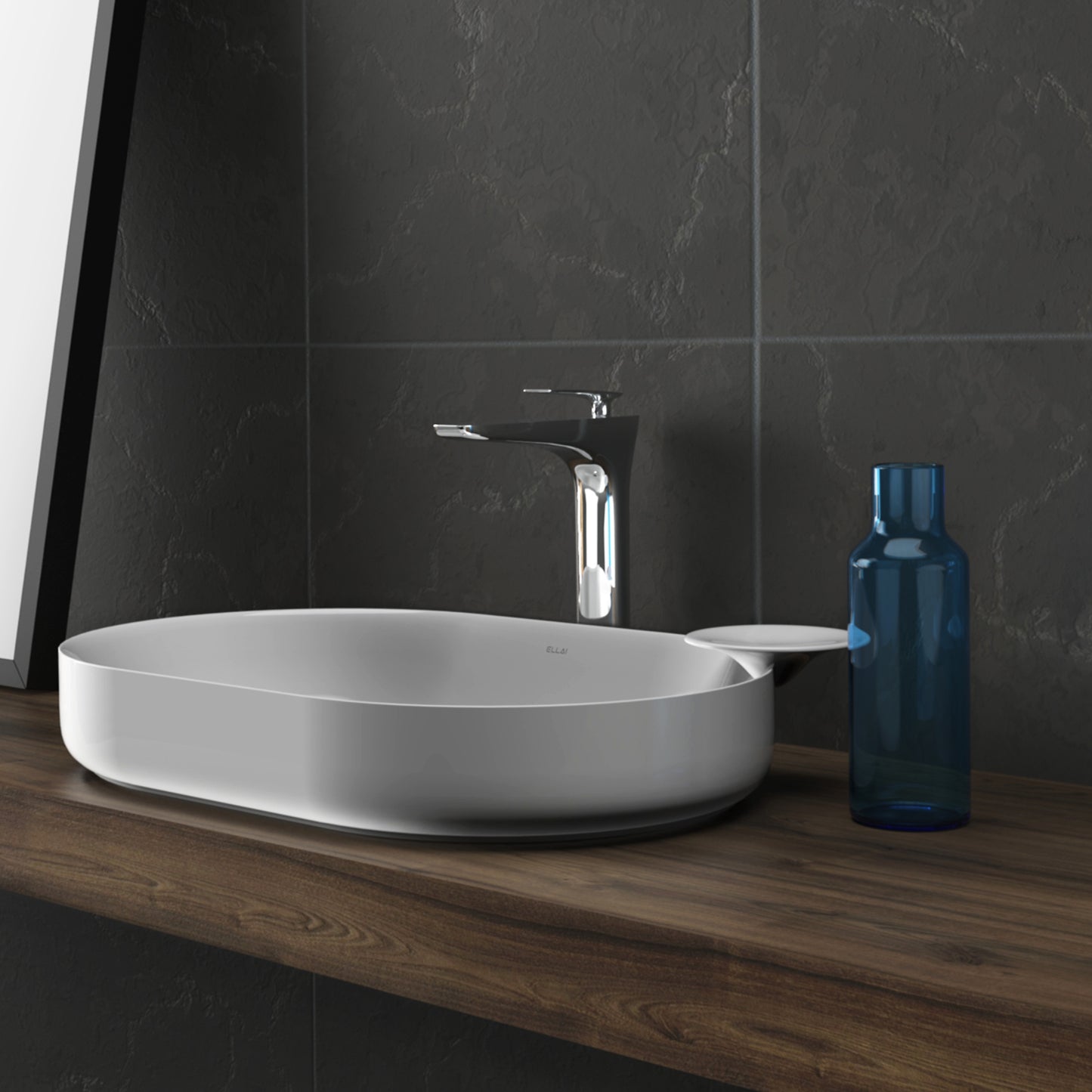 ELLAI Polaris Oval Bathroom Vessel Sink Above Counter, White Ceramic Vessel Sink, Countertop Vanity Sink Art Basin, 23.6"x15.7"x6.8"(Drain, Faucet and the soap dish are not included)