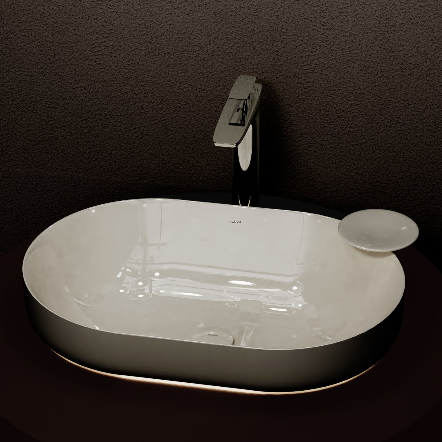 ELLAI Polaris Oval Bathroom Vessel Sink Above Counter, White Ceramic Vessel Sink, Countertop Vanity Sink Art Basin, 23.6"x15.7"x6.8"(Drain, Faucet and the soap dish are not included)