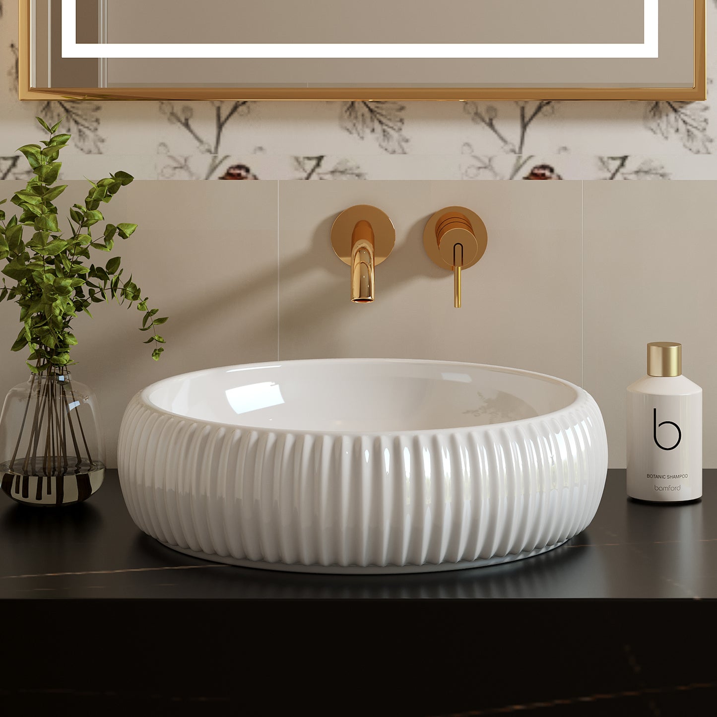 ELLAI 16.2''x5'' Round Vessel Sink Bathroom Sink Above Counter Bowl Sink Porcelain Ceramic Vanity Art Basin