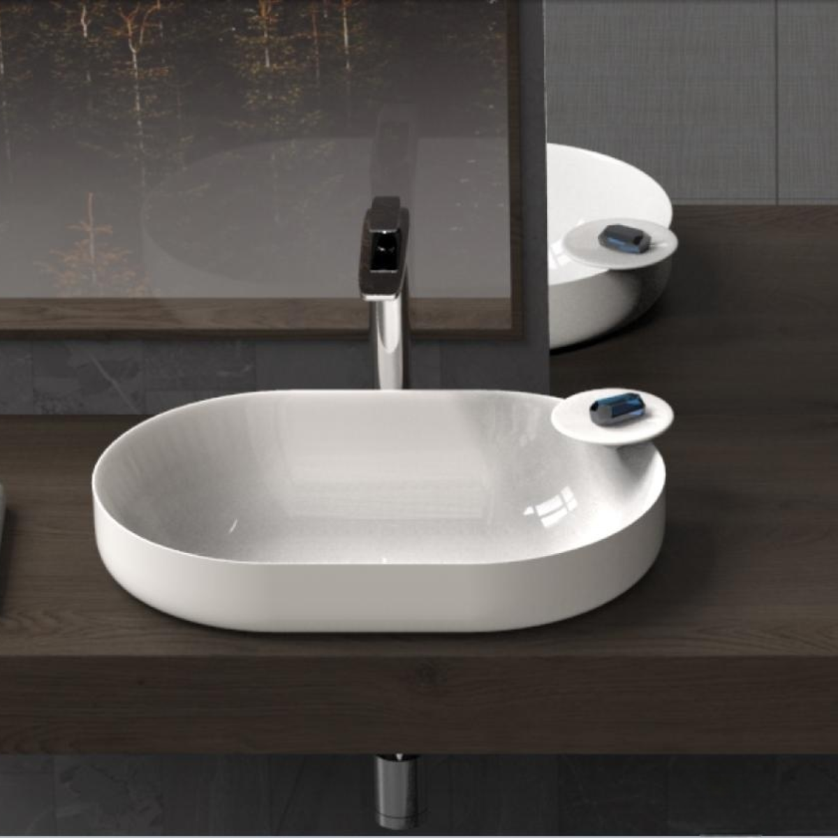 ELLAI Polaris Oval Bathroom Vessel Sink Above Counter, White Ceramic Vessel Sink, Countertop Vanity Sink Art Basin, 23.6"x15.7"x6.8"(Drain, Faucet and the soap dish are not included)