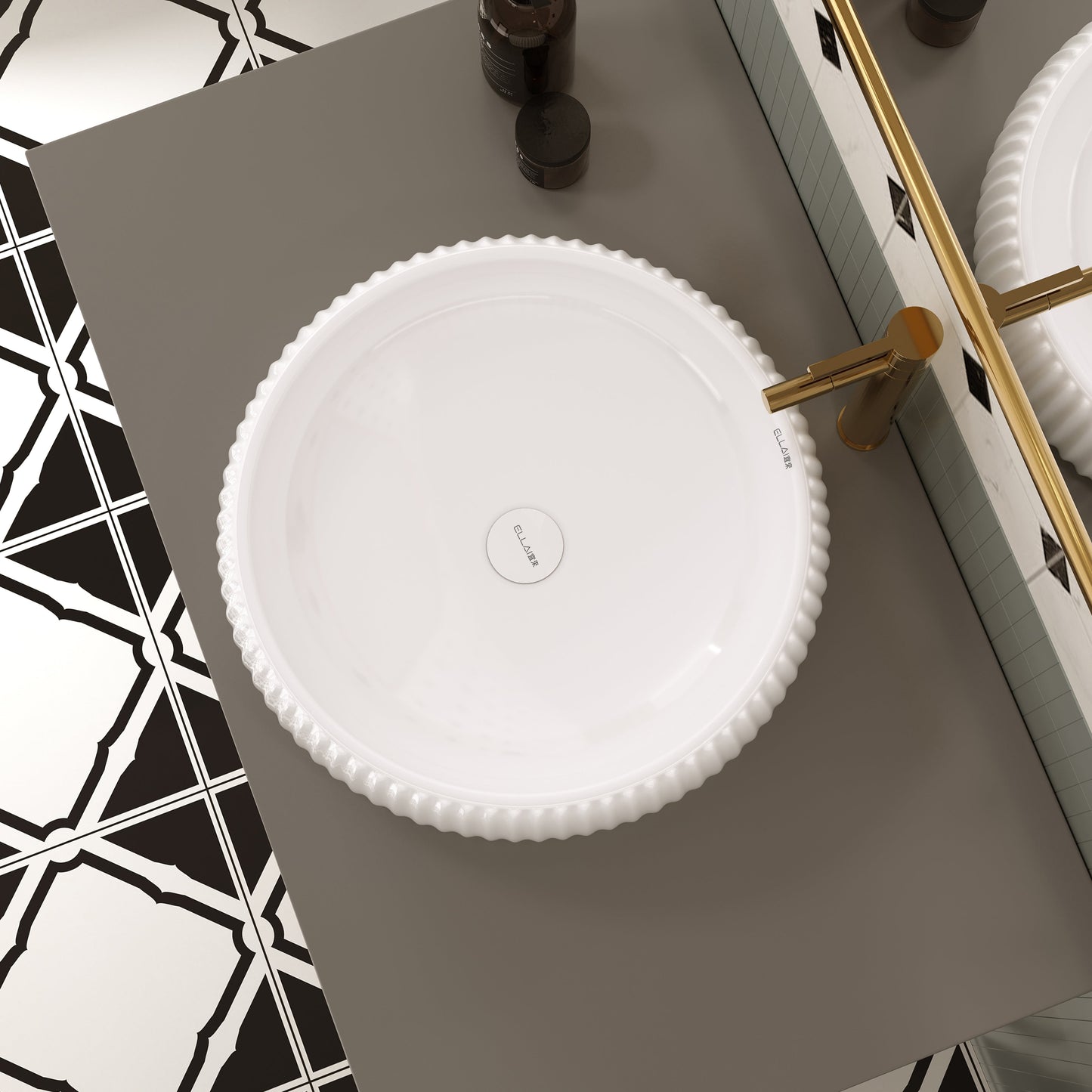 ELLAI宜来 Bathroom Vessel Sink 16.5"x4.9" Round Glossy White Vessel Sink with White Pop Up Drain, Bathroom Sink Above Counter, Ceramic Countertop Vessel Sink for Bathroom