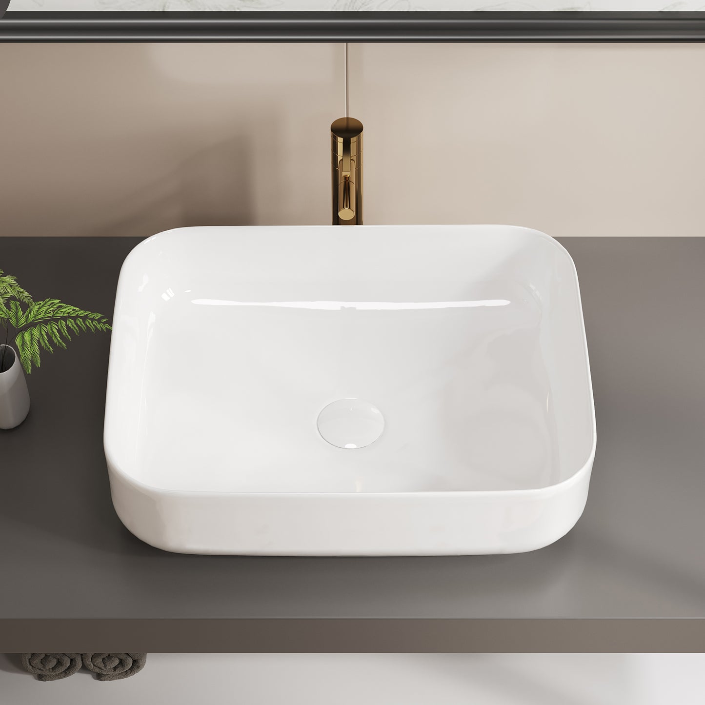 ELLAI Bathroom Vessel Sink 19.7"x15.2"x5.4" Rectangle Glossy White Vessel Sink with White Pop Up Drain, Bathroom Sink Above Counter, Ceramic Countertop Vessel Sink for Bathroom