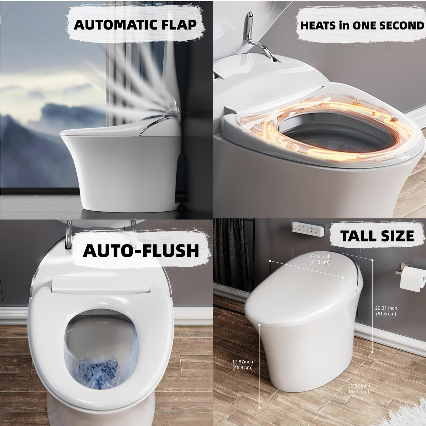 ELLAI宜来 Smart Toilet Integrated Bidet Toilet Comfort Height Elongated One Piece Intelligent toilet with Auto Open/Close Lid, Warm Seat, Auto Flush in 1.28-GPF, White