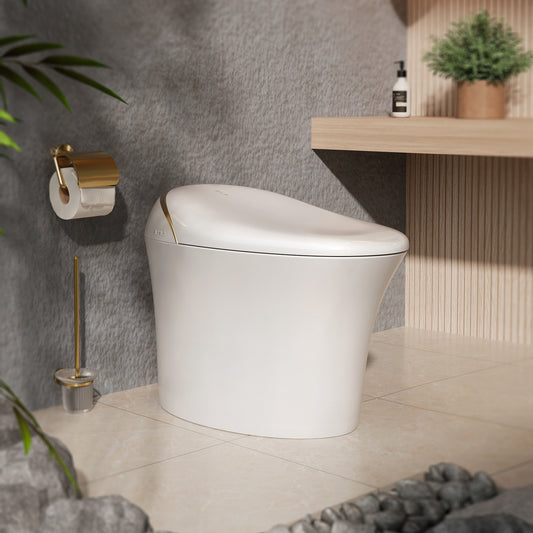 ELLAI Golden Strip Artistic Smart Toilet,Powerful Flush,Auto Open/Close,Comfort Height,Instant Warm Water&Dryer,Remote,Foot sensor,Auto flush,Heated seat,Deodorization,Low water pressure requirement