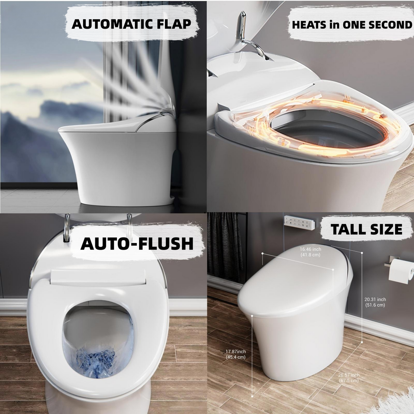 ELLAI Smart Toilet Integrated Bidet Toilet Comfort Height Elongated One Piece Intelligent toilet with Auto Open/Close Lid, Warm Seat, Auto Flush in 1.28-GPF, White