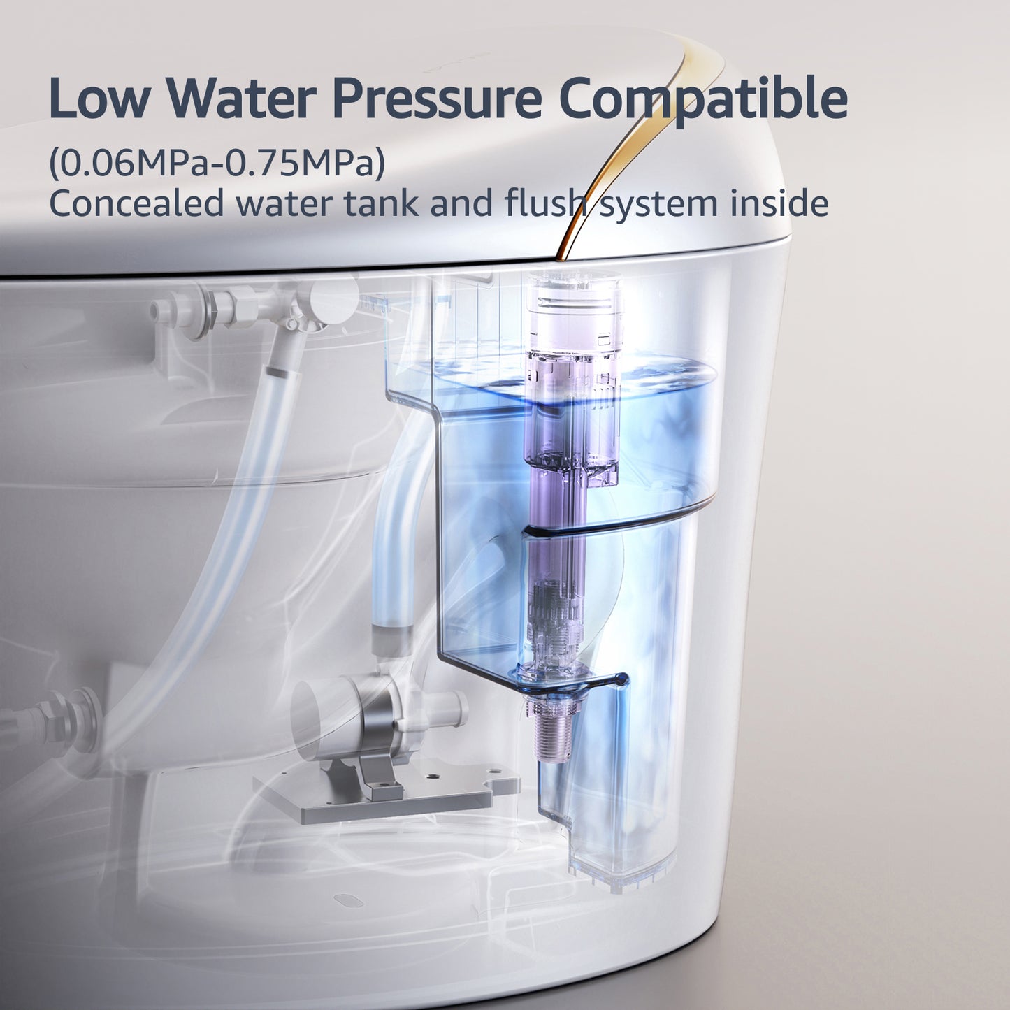 ELLAI Golden Strip Artistic Smart Toilet,Powerful Flush,Auto Open/Close,Comfort Height,Instant Warm Water&Dryer,Remote,Foot sensor,Auto flush,Heated seat,Deodorization,Low water pressure requirement