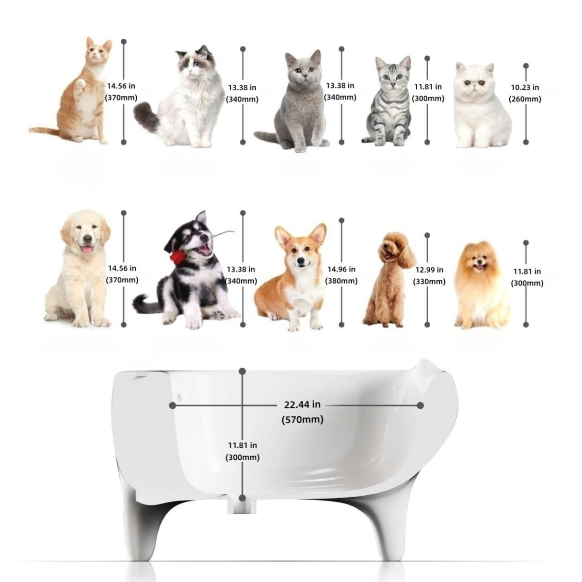 ELLAI Freestanding Bathtub Cat Shaped White Ceramic Free Standing Clawfoot Tub with Overflow 32.1"x18.6"x18.4" for Small Dogs, Cats, Pets, Baby, Laundry Tub, Mop Sink