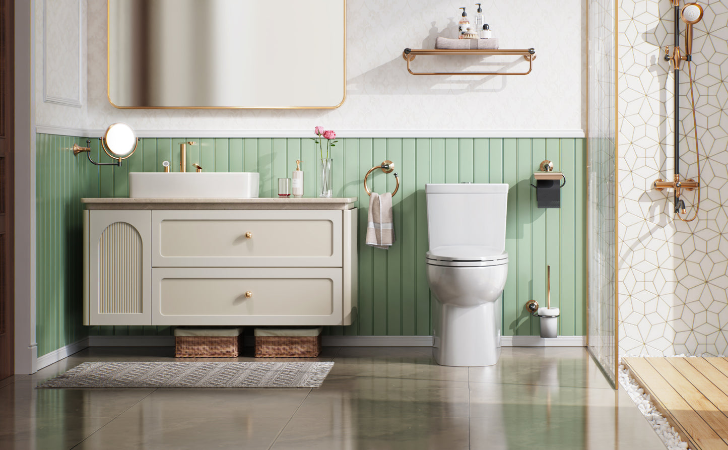 ELLAI One Piece Elongated Toilet Power Dual Flush 1.1/1.6 GPF Standard White 12” Rough In Modern Toilet for Bathroom with Soft Closing Seat and Comfort Chair Seat 17"ADA Height, 28.2”x14.4”x29.7”