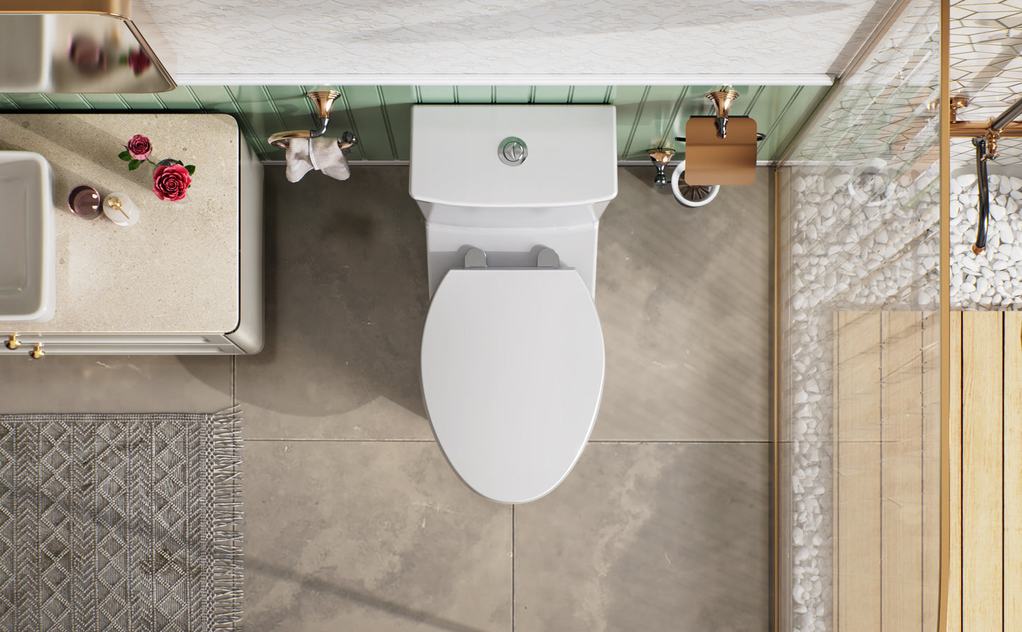 ELLAI One Piece Elongated Toilet Power Dual Flush 1.1/1.6 GPF Standard White 12” Rough In Modern Toilet for Bathroom with Soft Closing Seat and Comfort Chair Seat 17"ADA Height, 28.2”x14.4”x29.7”