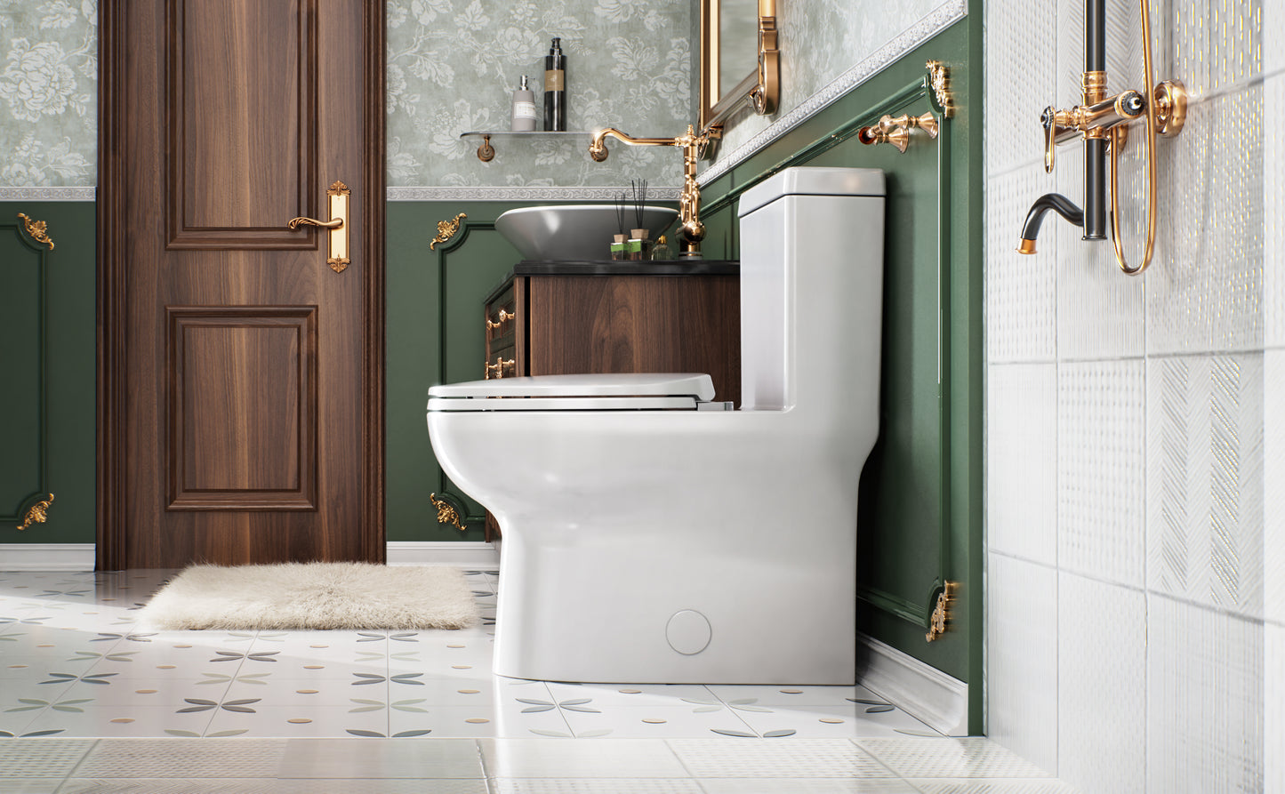 ELLAI One Piece Elongated Toilet Power Dual Flush 1.1/1.6 GPF Standard White 12” Rough In Modern Toilet for Bathroom with Soft Closing Seat and Comfort Chair Seat 17"ADA Height, 27.6”x15.1”x31.6”