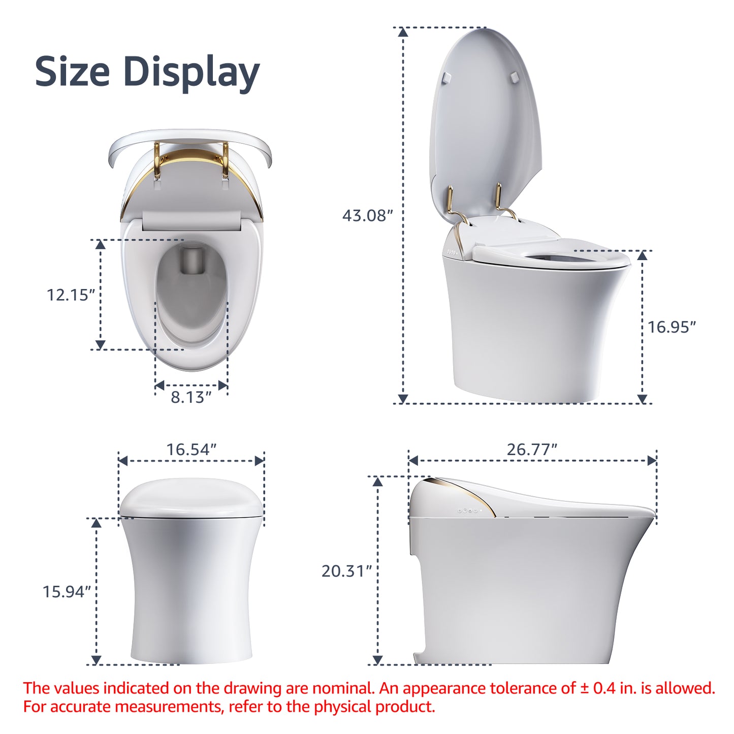 ELLAI Golden Strip Artistic Smart Toilet,Powerful Flush,Auto Open/Close,Comfort Height,Instant Warm Water&Dryer,Remote,Foot sensor,Auto flush,Heated seat,Deodorization,Low water pressure requirement