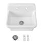 ELLAI White Ceramic Farmhouse Kitchen Sink 24"x19"x16.5" Farm Style Wall Mount Utility Sink High Back Floating Bathroom Sink Wall Mounted Laundry Sink with 8 Inch Center Faucet Polished Chrome