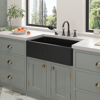 ELLAI Farmhouse Sink 30 Inch Fireclay Undermount Apron Front Classic Farm Sink Single Bowl Kitchen Sink with Protective Bottom Grid and Strainer Matte Black