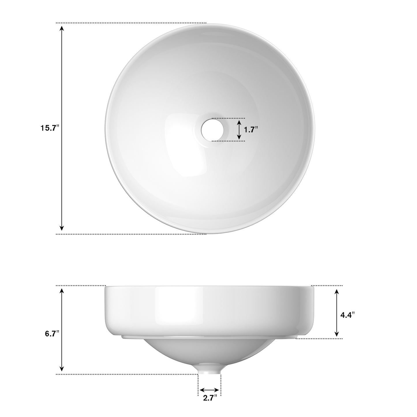 ELLAI Polaris Round Bathroom Vessel Sink Above Counter, White Ceramic Vessel Sink Bowl, Countertop Vanity Sink Art Basin, 15.7" x 6.7"(Drain, Faucet and the soap dish are not included)