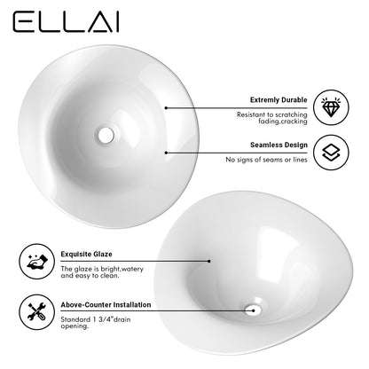 ELLAI Bonnet Bathroom Vessel Sink Above Counter, White Ceramic Vessel Sink, Countertop Vanity Sink Art Basin, 20"x 19.3"x7.4"(Drain, Faucet and the soap dish are not included)