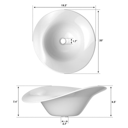 ELLAI Bonnet Bathroom Vessel Sink Above Counter, White Ceramic Vessel Sink, Countertop Vanity Sink Art Basin, 20"x 19.3"x7.4"(Drain, Faucet and the soap dish are not included)