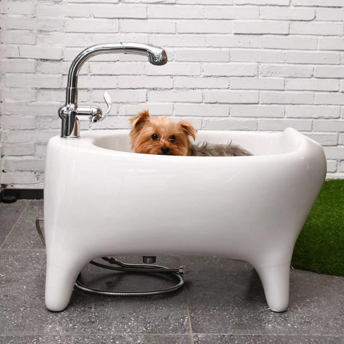 ELLAI Freestanding Bathtub Cat Shaped White Ceramic Free Standing Clawfoot Tub with Overflow 32.1"x18.6"x18.4" for Small Dogs, Cats, Pets, Baby, Laundry Tub, Mop Sink