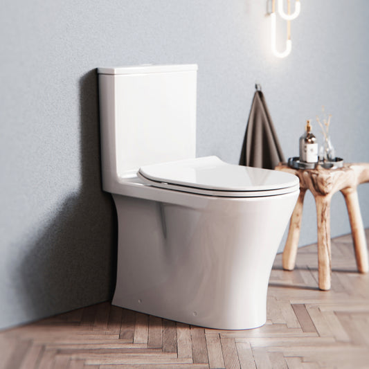 ELLAI Compact One Piece Toilet Elongated Dual Flush 1.1/1.6 GPF Tiny Small Short Toilet for Small Bathroom 12'' Rough In Standard Height 16", 25.7" x 15.4" x 26.8"