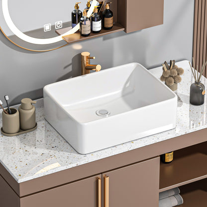 ELLAI Rectangle Vessel Sink 21"x16"x6” White Bathroom Sink Above Counter Porcelain Ceramic Small Sink Bowl Countertop Vanity Art Basin