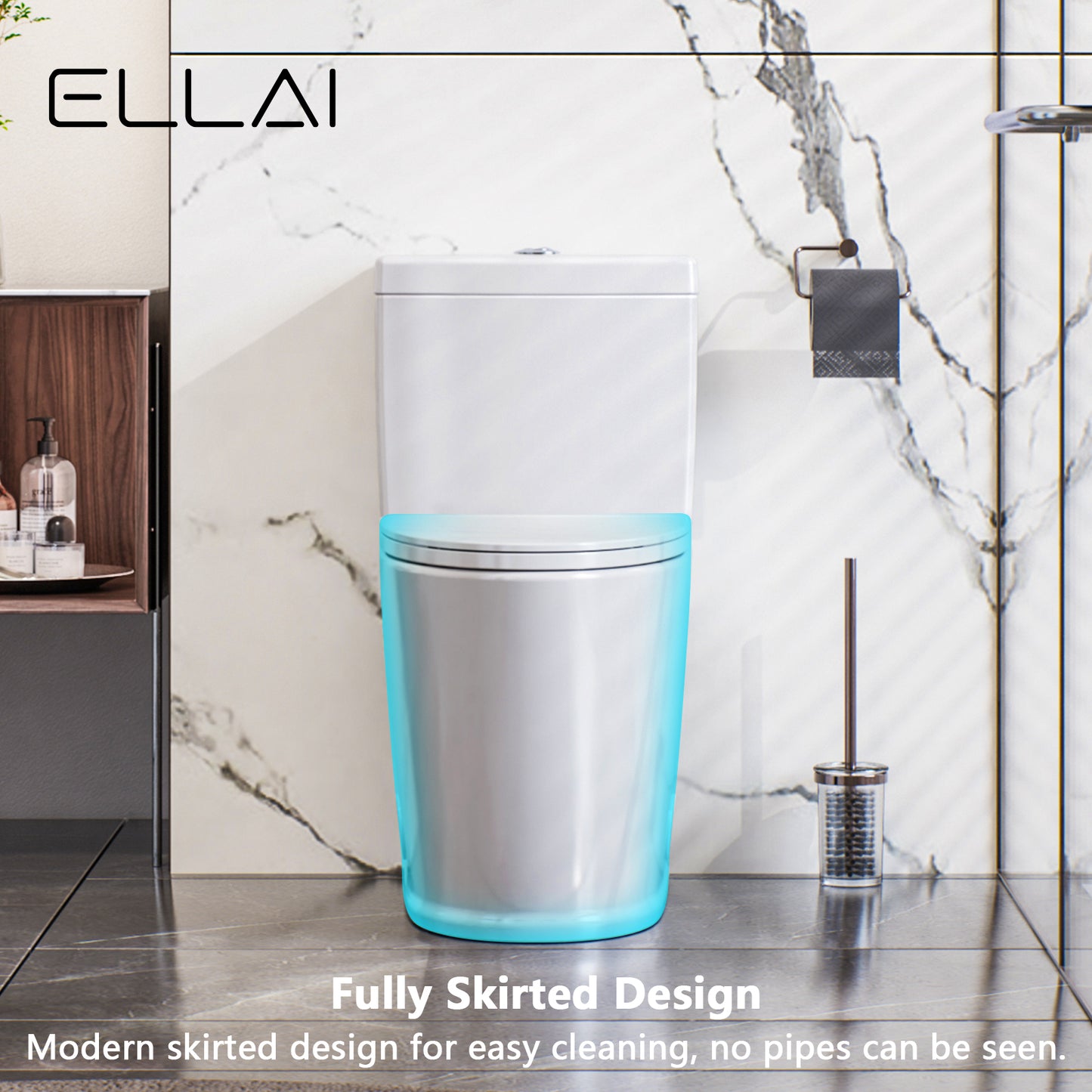 ELLAI One Piece Elongated Toilet Power Dual Flush 1.1/1.6 GPF Standard White 12” Rough In Modern Toilet for Bathroom with Soft Closing Seat and Comfort Chair Seat 17"ADA Height, 27.8”x15.4”x29.8”