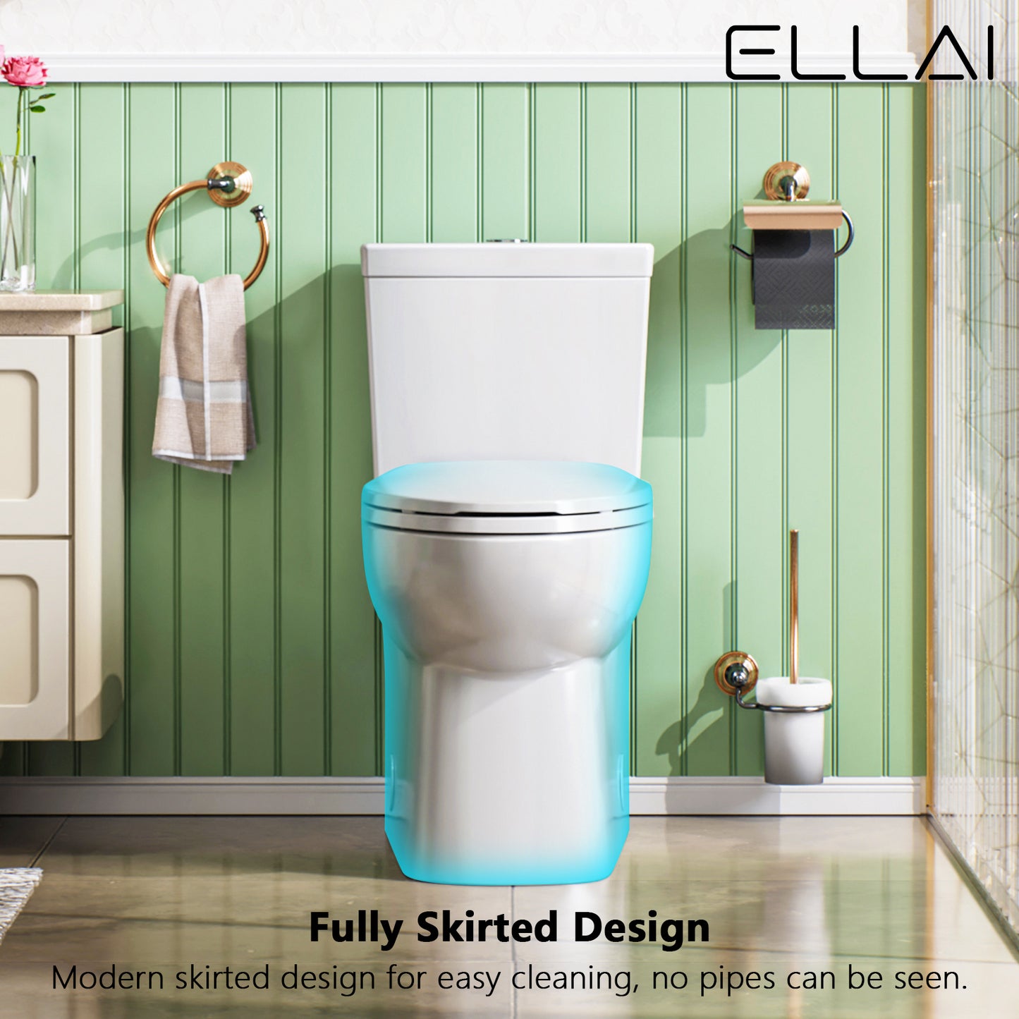 ELLAI One Piece Elongated Toilet Power Dual Flush 1.1/1.6 GPF Standard White 12” Rough In Modern Toilet for Bathroom with Soft Closing Seat and Comfort Chair Seat 17"ADA Height, 28.2”x14.4”x29.7”