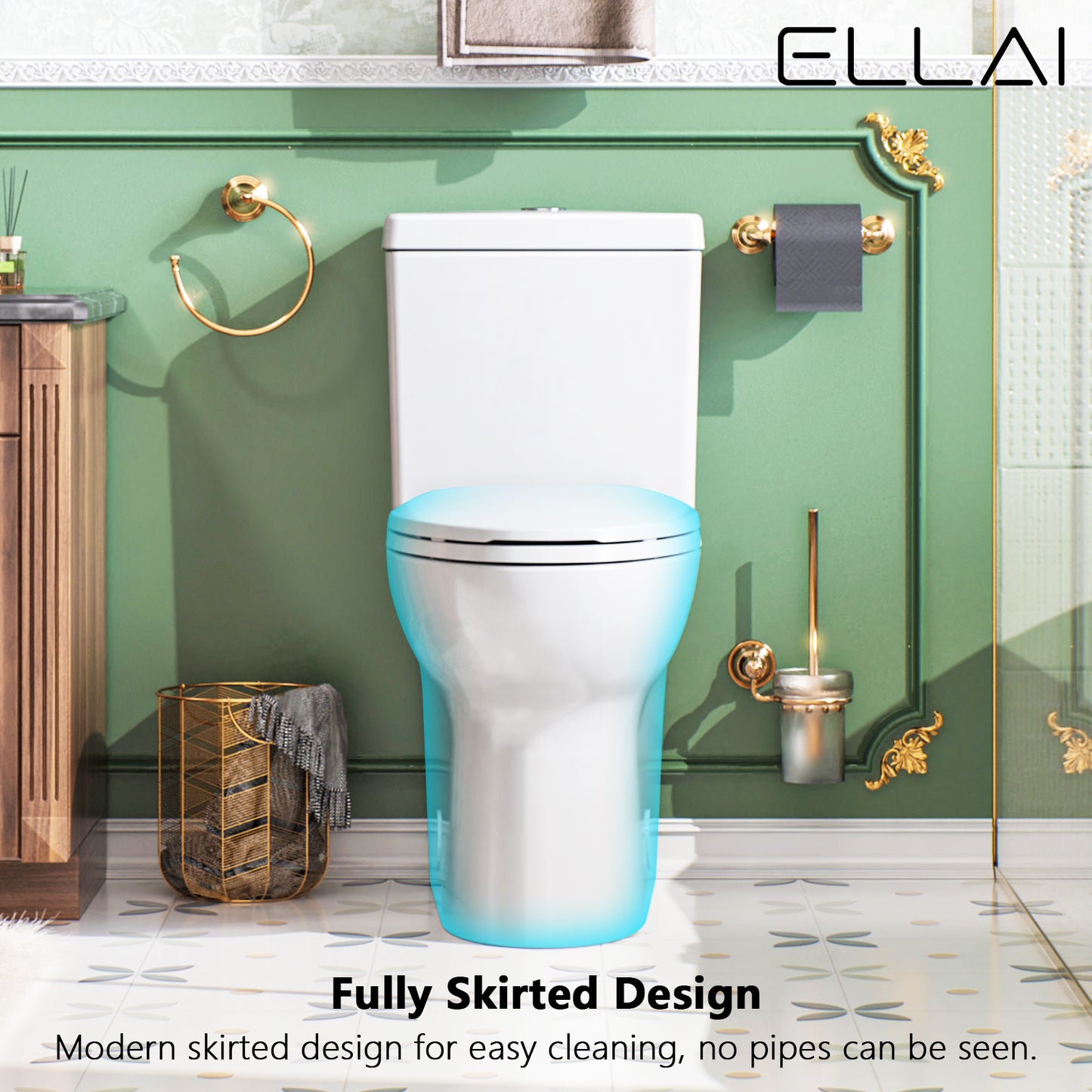 ELLAI One Piece Elongated Toilet Power Dual Flush 1.1/1.6 GPF Standard White 12” Rough In Modern Toilet for Bathroom with Soft Closing Seat and Comfort Chair Seat 17"ADA Height, 27.6”x15.1”x31.6”