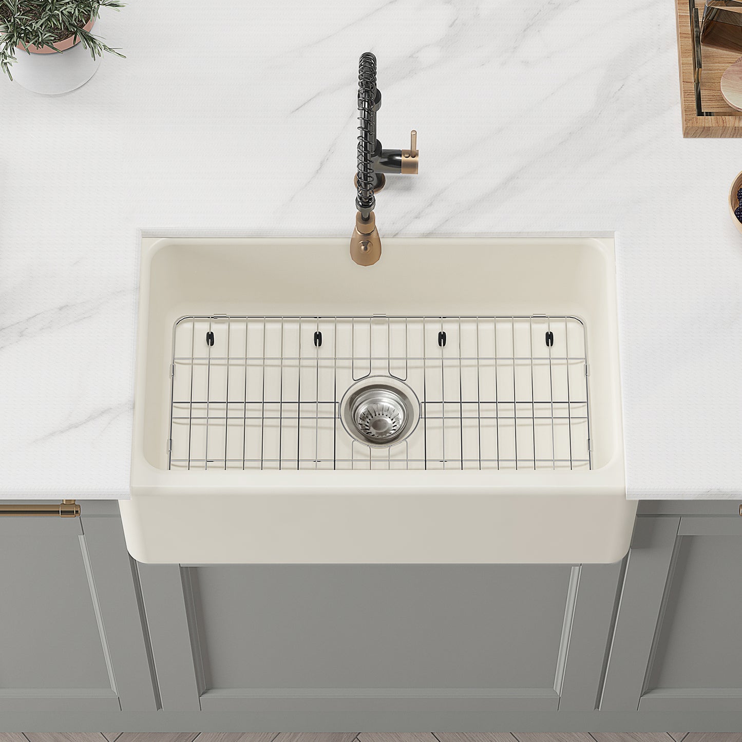 ELLAI Farmhouse Sink 30 Inch Fireclay Undermount Apron Front Classic Farm Sink Single Bowl Kitchen Sink with Protective Bottom Grid and Strainer Matte Black