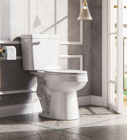 White 2-piece Elongated Toilet with Standard 12-in Rough-in , ELLAI Powerful Single Flush 1.28 GPF ADA Chair Height Toilet (Seat Included)