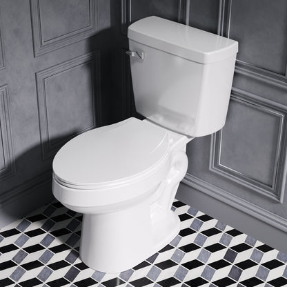 White 2-piece Elongated Toilet with Standard 12-in Rough-in , ELLAI Powerful Single Flush 1.28 GPF ADA Chair Height Toilet (Seat Included)