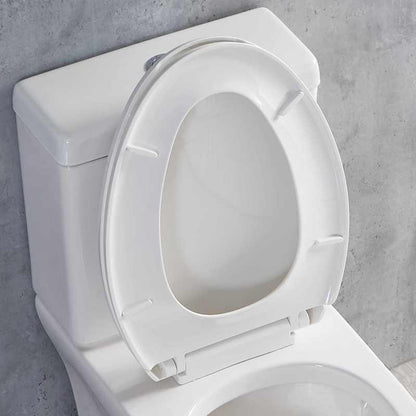 ELLAI Elongated Two Pieces Toilets with Comfortable Chair Seat Height ADA 17" and soft-closing seat, Dual Power Flush Toilet 1.1/1.6 GPF, 12'' Rough In, Top Chrome Button, White