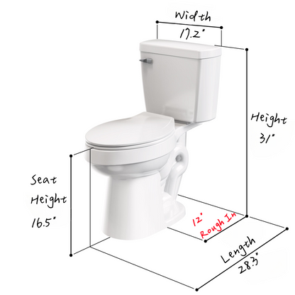 White 2-piece Elongated Toilet with Standard 12-in Rough-in , ELLAI Powerful Single Flush 1.28 GPF ADA Chair Height Toilet (Seat Included)