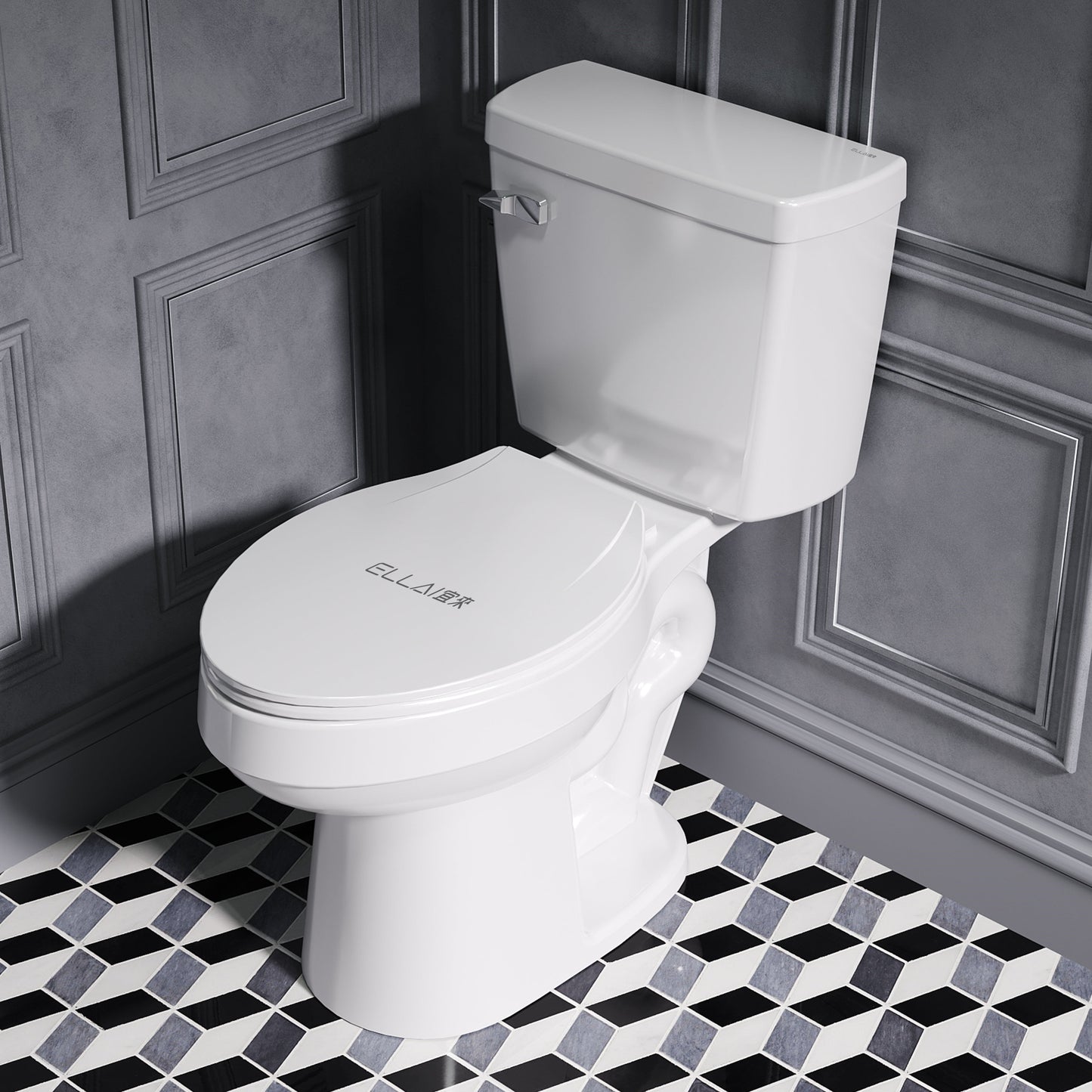 White 2-piece Elongated Toilet with Standard 12-in Rough-in , ELLAI Powerful Single Flush 1.28 GPF ADA Chair Height Toilet (Seat Included)