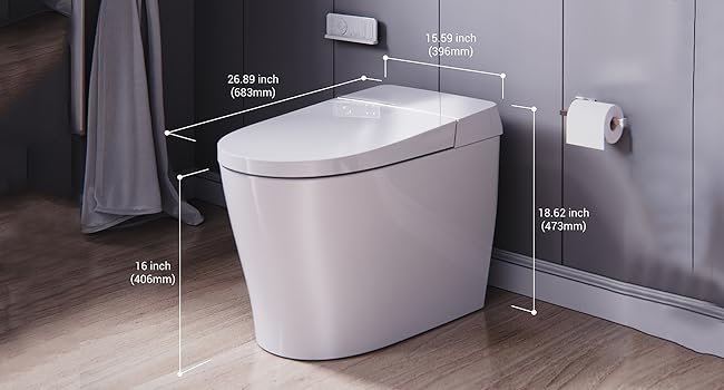 ELLAI Smart Toilet with Bidet Built In, Bidet Toilet with Remote Control, One Piece Elongated Modern Tankless Toilet with Auto Flush/Heated Seat/Warm Water/Air Drying Function/LED Night Light