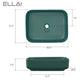 ELLAI Bathroom Vessel Sink Rectangle Bathroom Sink Bowl Above Counter Porcelain Ceramic Top Mount Rectanglar Sink Countertop Vanity Art Basin for Bathroom 19.7"x15.2"x5.4” Dark Green