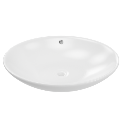 ELLAI Oval Bathroom Vessel Sink With Overflow Modern Egg Shape Bathroom Sink Bowl Above Counter Porcelain Ceramic Top Mount Oval Sink Countertop Art Basin for Bathroom 25"x16.3"x5.9" Glossy White