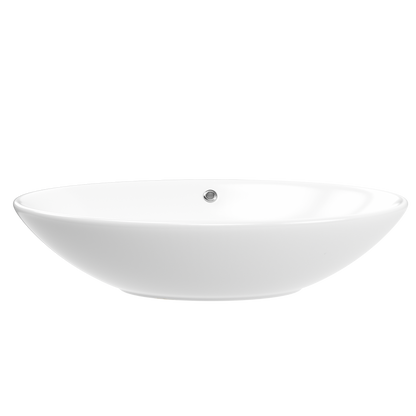 ELLAI Oval Bathroom Vessel Sink With Overflow Modern Egg Shape Bathroom Sink Bowl Above Counter Porcelain Ceramic Top Mount Oval Sink Countertop Art Basin for Bathroom 25"x16.3"x5.9" Glossy White