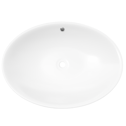 ELLAI Oval Bathroom Vessel Sink With Overflow Modern Egg Shape Bathroom Sink Bowl Above Counter Porcelain Ceramic Top Mount Oval Sink Countertop Art Basin for Bathroom 25"x16.3"x5.9" Glossy White