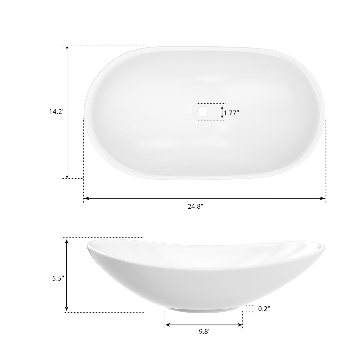 ELLAI Oval Bathroom Vessel Sink With Overflow Modern Egg Shape Bathroom Sink Bowl Above Counter Porcelain Ceramic Top Mount Oval Sink Countertop Art Basin for Bathroom 23.8"x14.2"x5.5" Glossy White