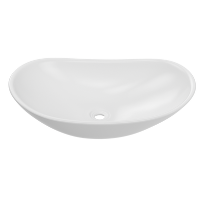 ELLAI Oval Bathroom Vessel Sink With Overflow Modern Egg Shape Bathroom Sink Bowl Above Counter Porcelain Ceramic Top Mount Oval Sink Countertop Art Basin for Bathroom 23.8"x14.2"x5.5" Glossy White