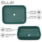 ELLAI Bathroom Vessel Sink Rectangle Bathroom Sink Bowl Above Counter Porcelain Ceramic Top Mount Rectanglar Sink Countertop Vanity Art Basin for Bathroom 19.7"x15.2"x5.4” Dark Green