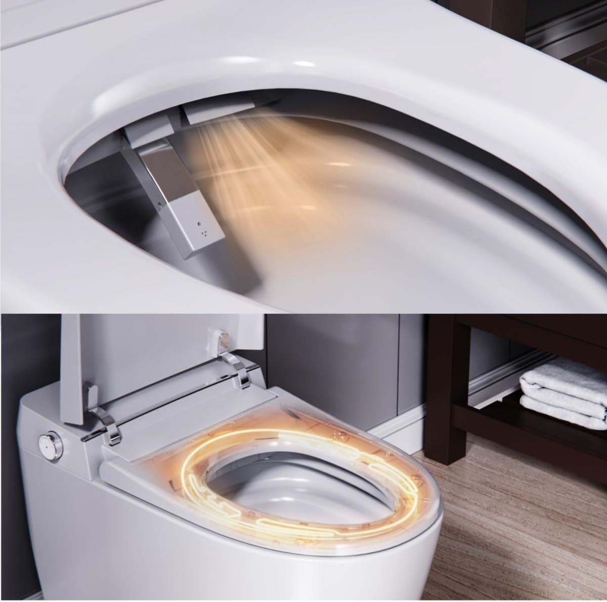 ELLAI Smart Toilet with Bidet Built In, Bidet Toilet with Remote Control, One Piece Elongated Modern Tankless Toilet with Auto Flush/Heated Seat/Warm Water/Air Drying Function/LED Night Light