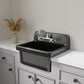 ELLAI Glossy Black Ceramic Farmhouse Kitchen Sink 24"x19"x16.5" Farm Style Wall Mount Utility Sink High Back Floating Bathroom Sink Wall Mounted Laundry Sink Laundry Tub Slop Sink