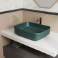 ELLAI Bathroom Vessel Sink Rectangle Bathroom Sink Bowl Above Counter Porcelain Ceramic Top Mount Rectanglar Sink Countertop Vanity Art Basin for Bathroom 19.7"x15.2"x5.4” Dark Green