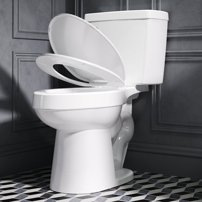 White 2-piece Elongated Toilet with Standard 12-in Rough-in , ELLAI Powerful Single Flush 1.28 GPF ADA Chair Height Toilet (Seat Included)