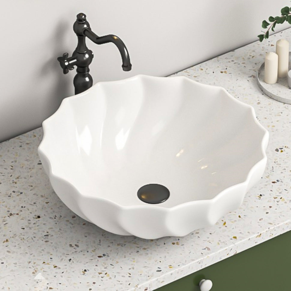 ELLAI 18.3''x6.5'' Round Vessel Sink Glossy White Bathroom Sink Above Counter Bowl Sink Porcelain Ceramic Vanity Art Basin